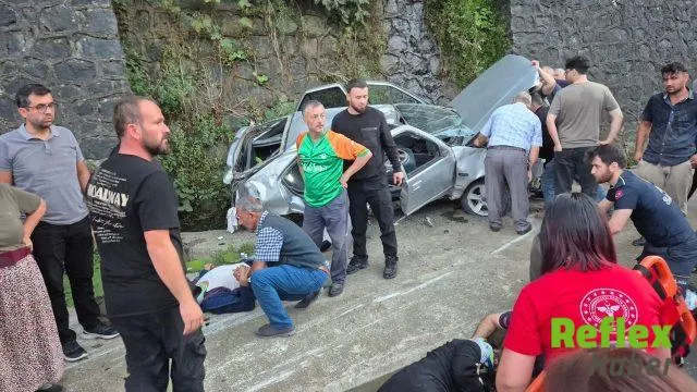 Hopa'da Otomobil İ̇stinat Duvarına Çarptı: 3 Yaralı