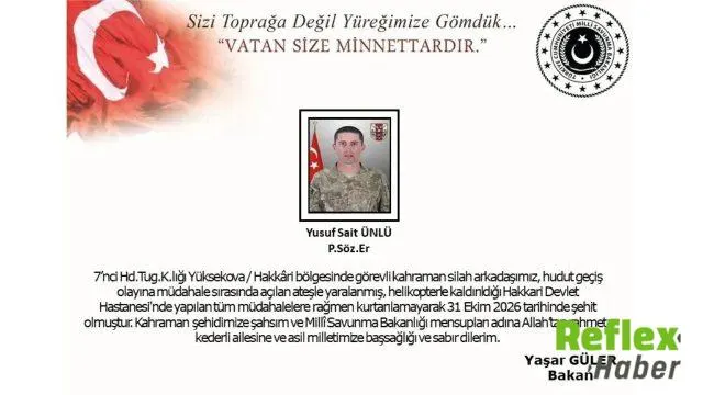 Yüksekova’da Hudut Geçişine Müdahalede Şehit Olan Asker: Yusuf Sait Ünlü